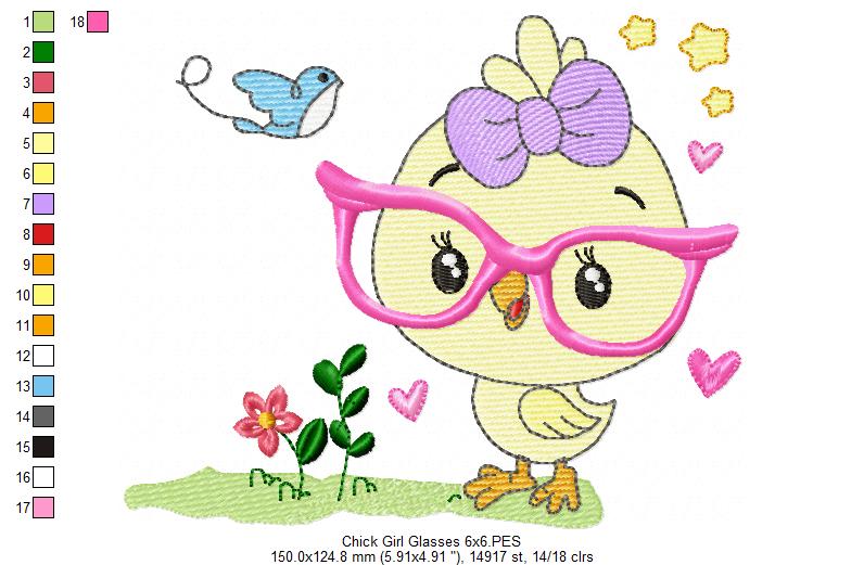 Chick Girl with Glasses - Rippled - Machine Embroidery Design