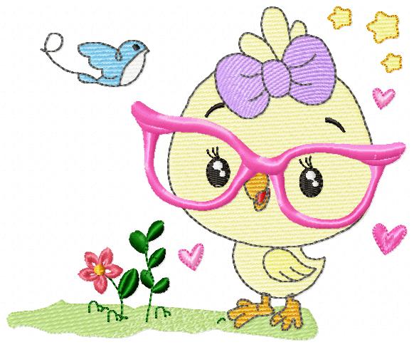 Chick Girl with Glasses - Rippled - Machine Embroidery Design