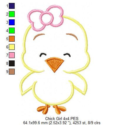 Sweet Chick Girl - Appliqué - Machine Embroidery Design