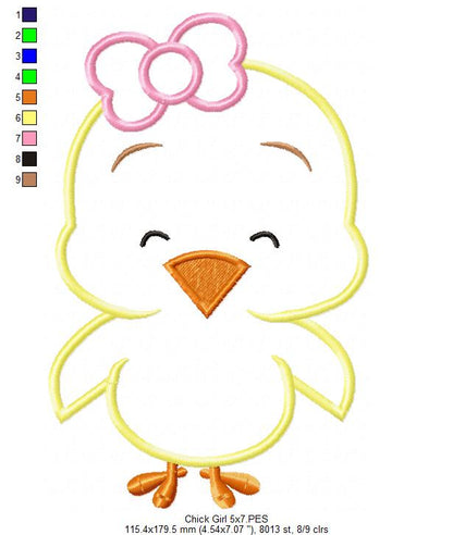 Sweet Chick Girl - Appliqué - Machine Embroidery Design