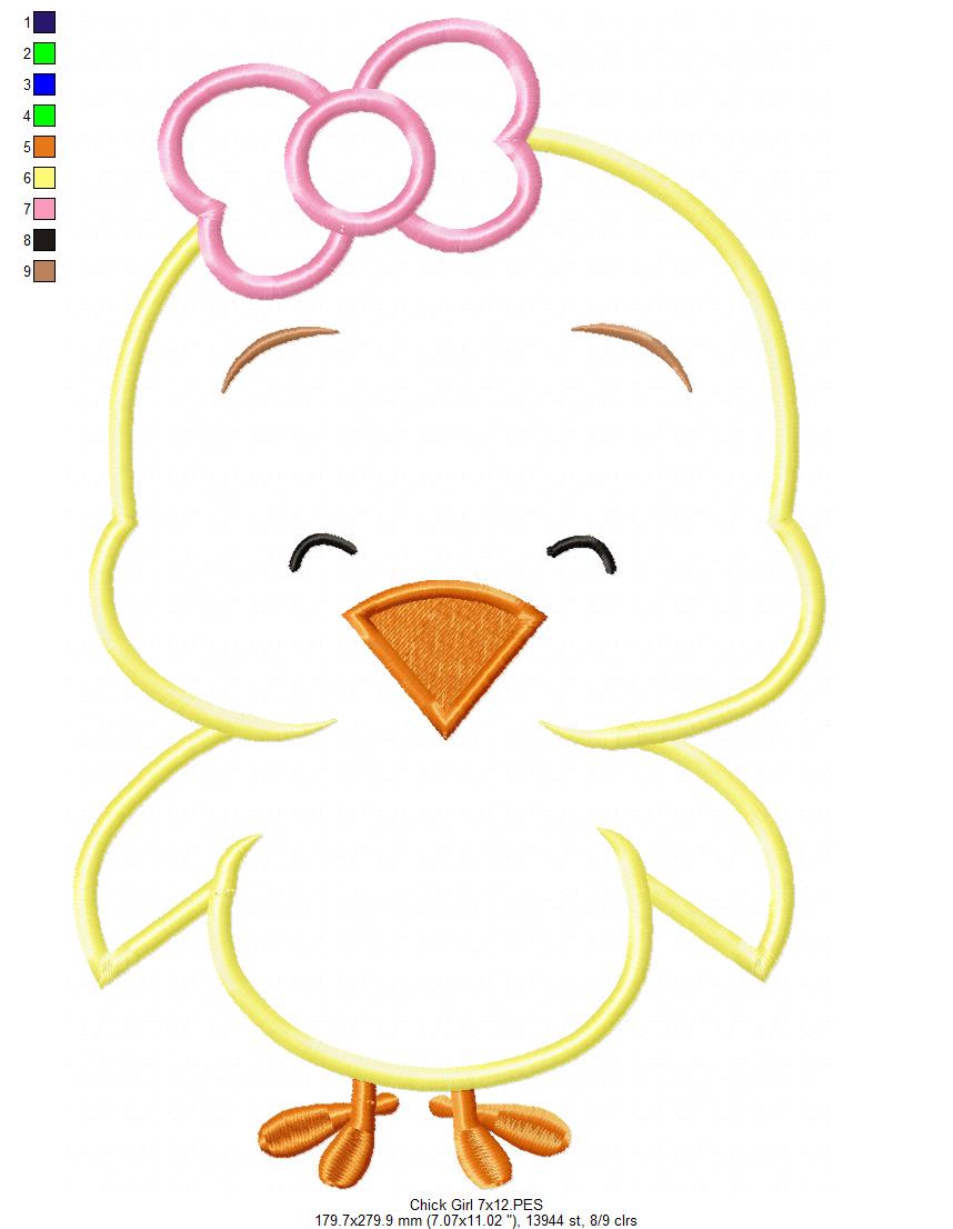 Sweet Chick Girl - Appliqué - Machine Embroidery Design