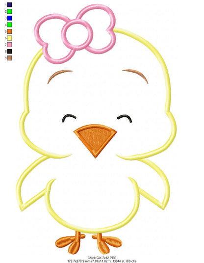 Sweet Chick Girl - Appliqué - Machine Embroidery Design