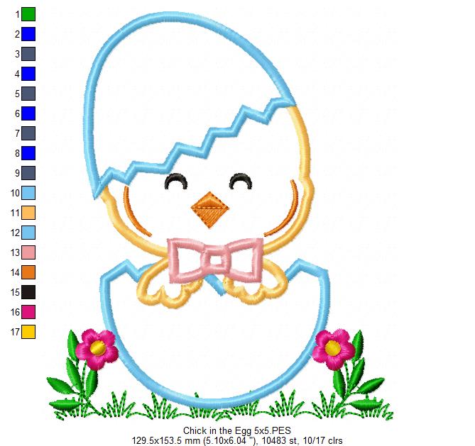Chick Smiling in an Egg - Applique - Machine Embroidery Design