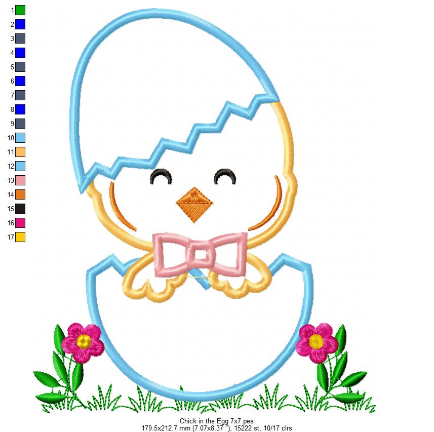 Chick Smiling in an Egg - Applique - Machine Embroidery Design