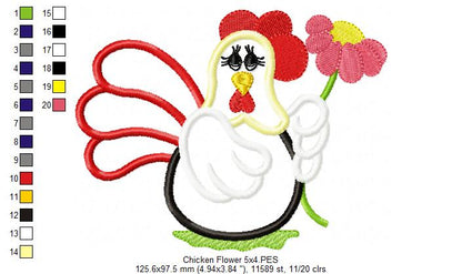 Chicken with Flower - Applique Embroidery