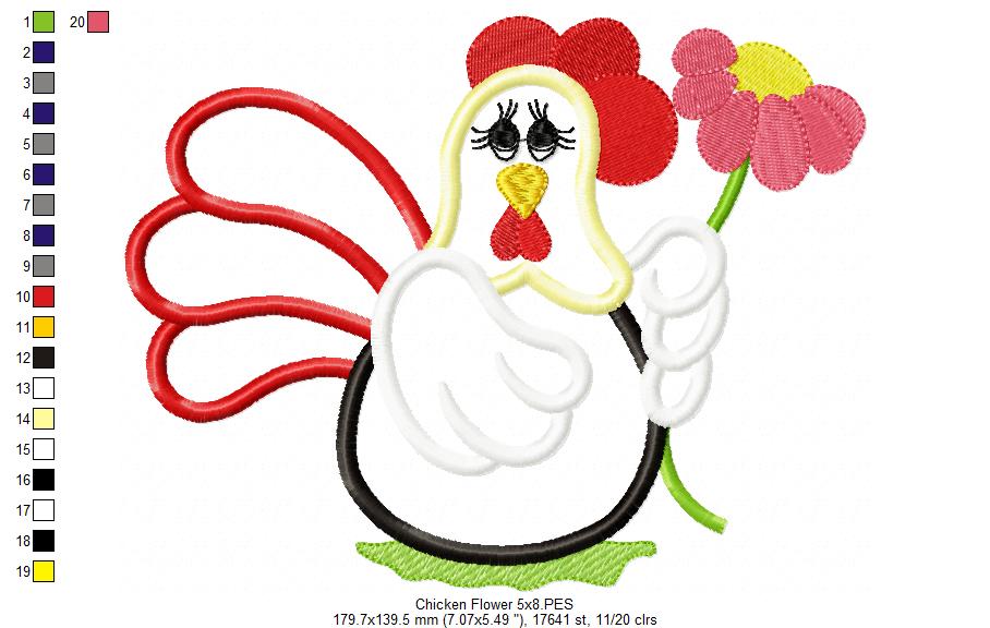 Chicken with Flower - Applique Embroidery