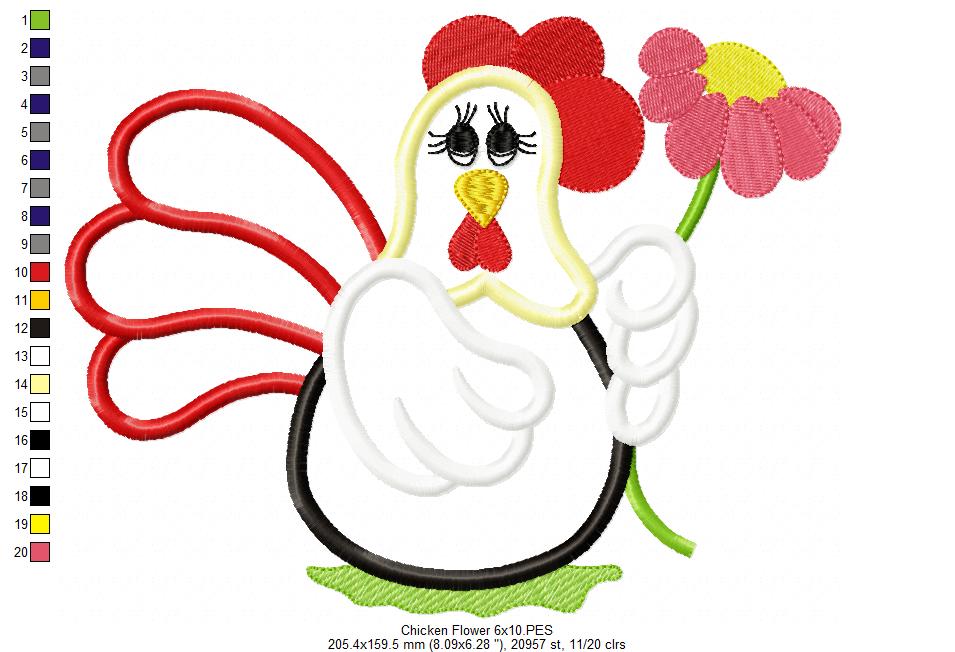 Chicken with Flower - Applique Embroidery