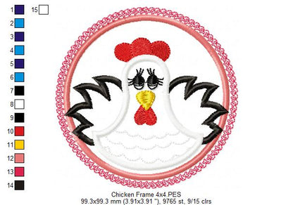 Chicken Frame - Applique - Machine Embroidery Design