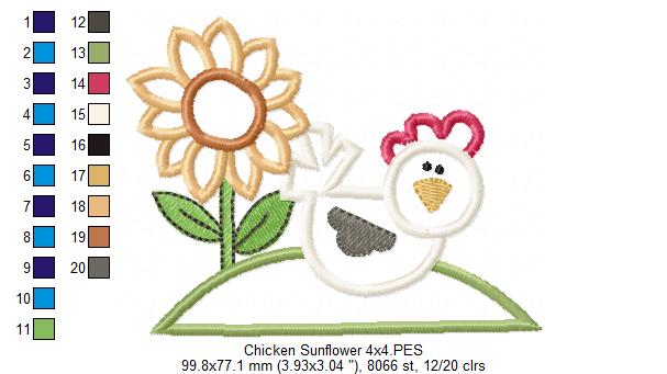 Farm Chicken and Flowers - Applique - Machine Embroidery Design