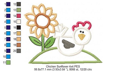 Farm Chicken and Flowers - Applique - Machine Embroidery Design