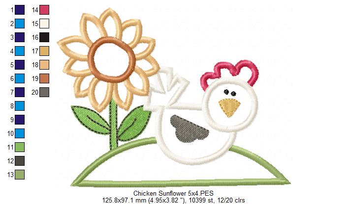 Farm Chicken and Flowers - Applique - Machine Embroidery Design