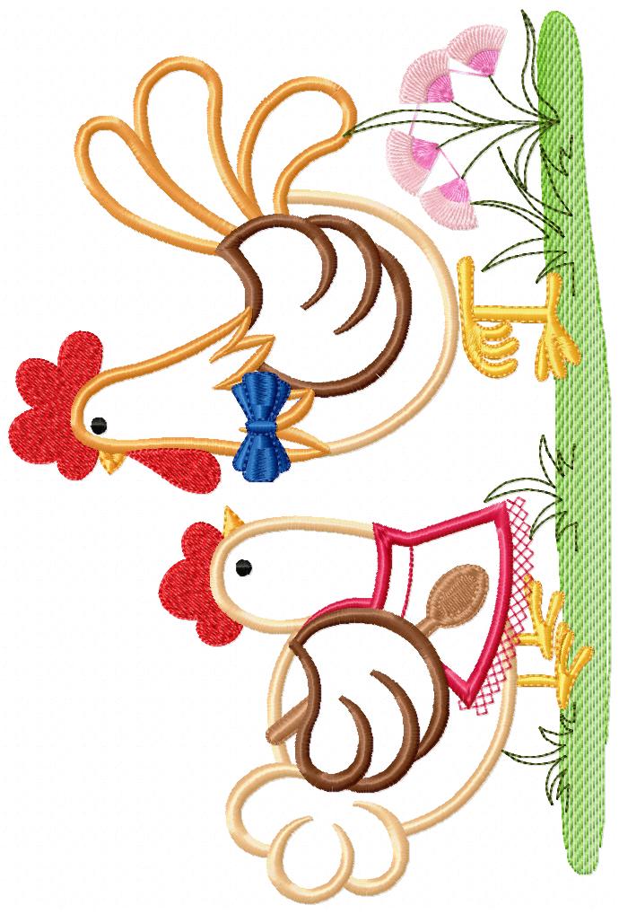 Chicken and Rooster - Applique Machine Embroidery Design