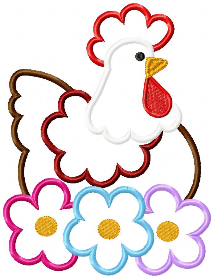 Chicken and Flowers - Applique