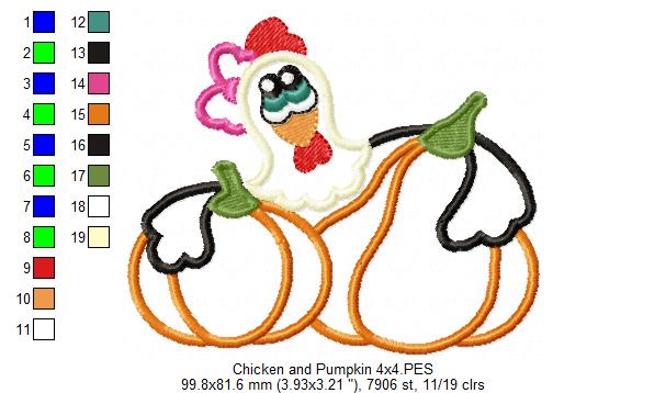 Chicken and Pumpkin - Applique - Machine Embroidery Design