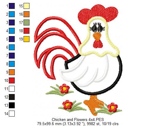Chicken and Flowers - Applique