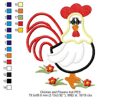 Chicken and Flowers - Applique