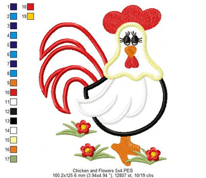 Chicken and Flowers - Applique