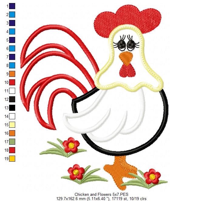 Chicken and Flowers - Applique