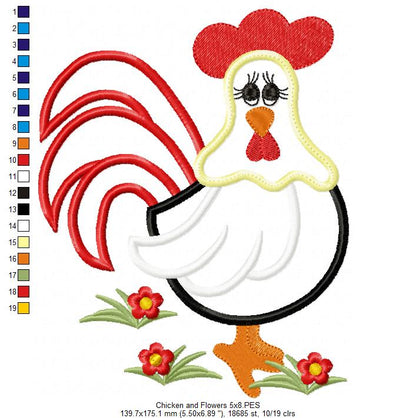 Chicken and Flowers - Applique