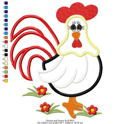 Chicken and Flowers - Applique