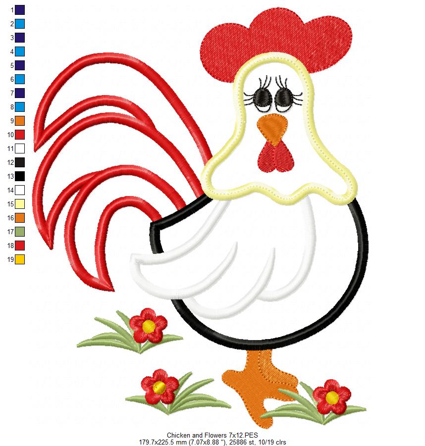 Chicken and Flowers - Applique