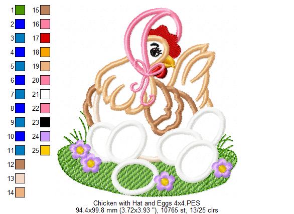 Chicken with Hat and Eggs - Applique