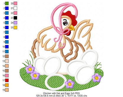 Chicken with Hat and Eggs - Applique