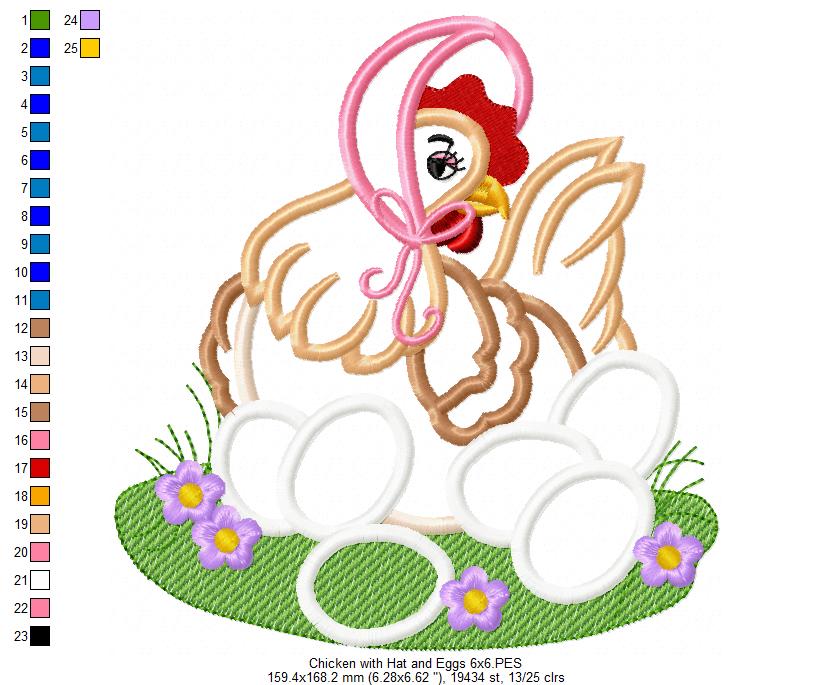 Chicken with Hat and Eggs - Applique
