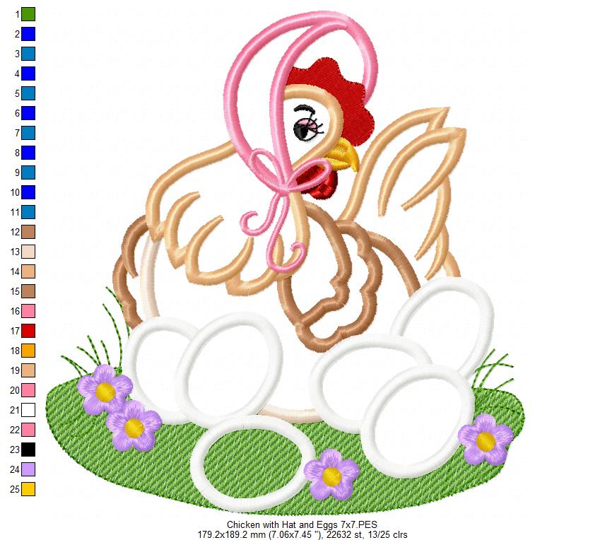 Chicken with Hat and Eggs - Applique