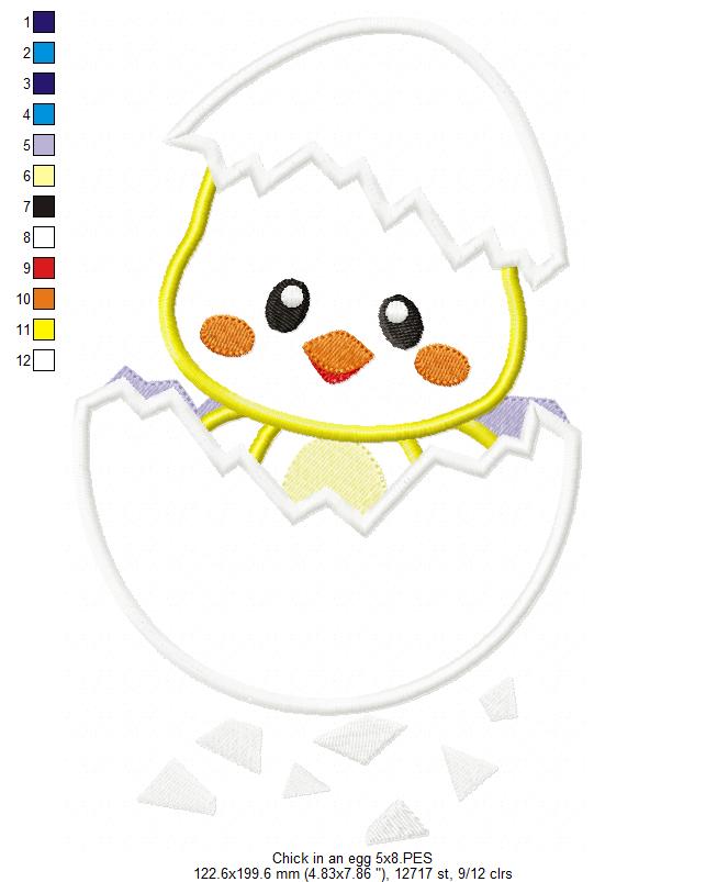 Chick in an Egg - Applique - Machine Embroidery Design