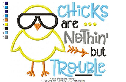 Chicks are Nothin' but Trouble - Applique - Machine Embroidery Design