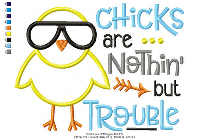 Chicks are Nothin' but Trouble - Applique - Machine Embroidery Design