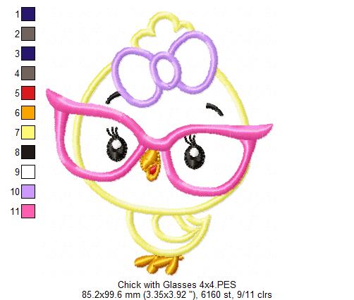 Chick Girl with Glasses - Applique