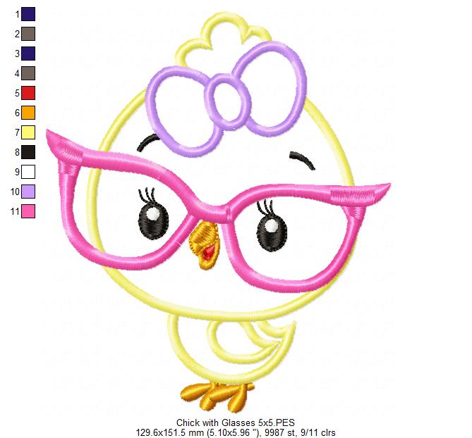 Chick Girl with Glasses - Applique