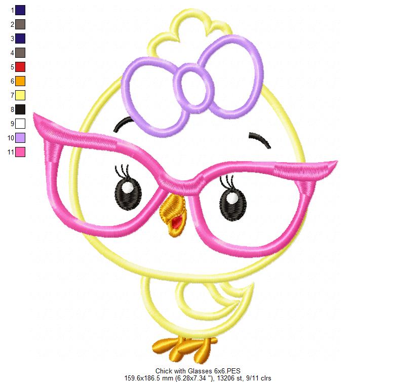 Chick Girl with Glasses - Applique