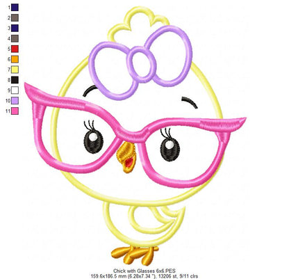 Chick Girl with Glasses - Applique