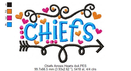 Chiefs Arrows Hearts – Satin Stitch – Machine Embroidery Design