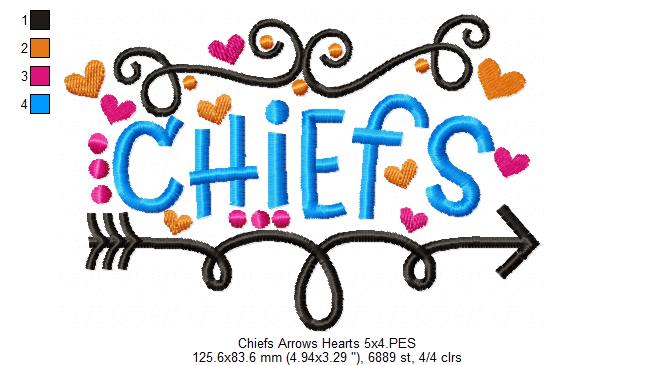 Chiefs Arrows Hearts – Satin Stitch – Machine Embroidery Design