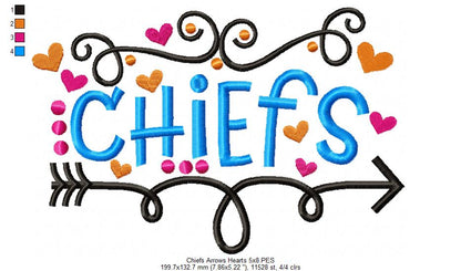 Chiefs Arrows Hearts – Satin Stitch – Machine Embroidery Design