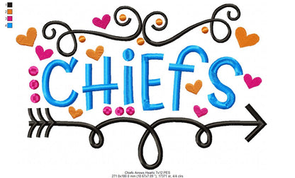 Chiefs Arrows Hearts – Satin Stitch – Machine Embroidery Design