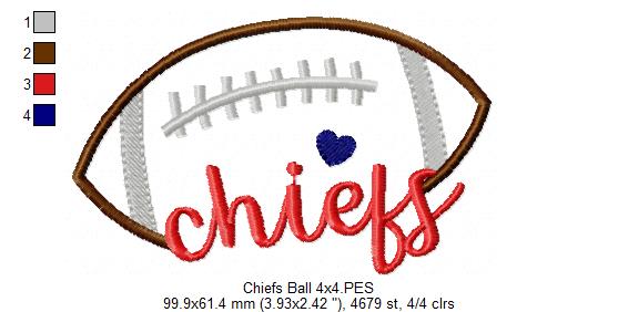 Chiefs Football Script – Satin Stitch – Machine Embroidery Design