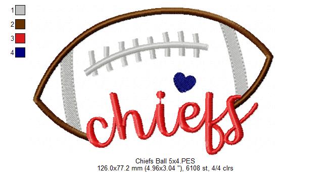 Chiefs Football Script – Satin Stitch – Machine Embroidery Design