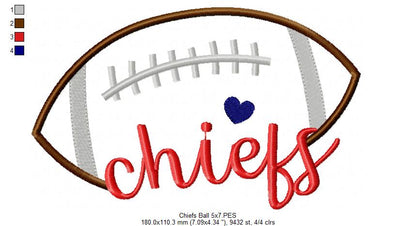 Chiefs Football Script – Satin Stitch – Machine Embroidery Design