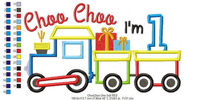 Choo Choo I'm 1 Train Birthday Number 1 One 1st Birthday  - Applique - Machine Embroidery Design