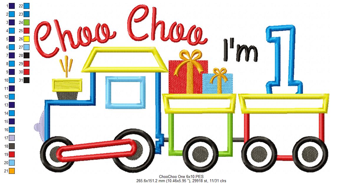 Choo Choo I'm 1 Train Birthday Number 1 One 1st Birthday  - Applique - Machine Embroidery Design