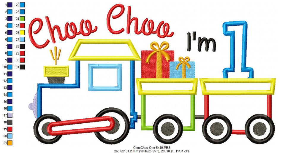 Choo Choo I'm 1 Train Birthday Number 1 One 1st Birthday  - Applique