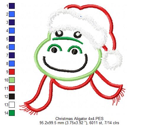 Christmas Aligator Face Santa - Applique