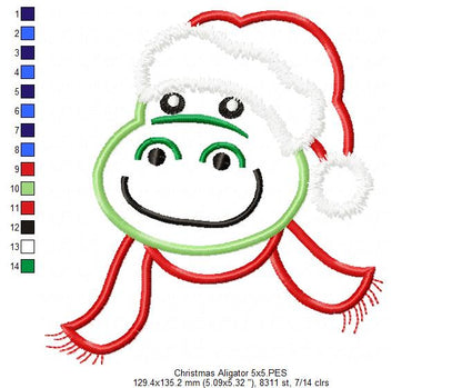 Christmas Aligator Face Santa - Applique