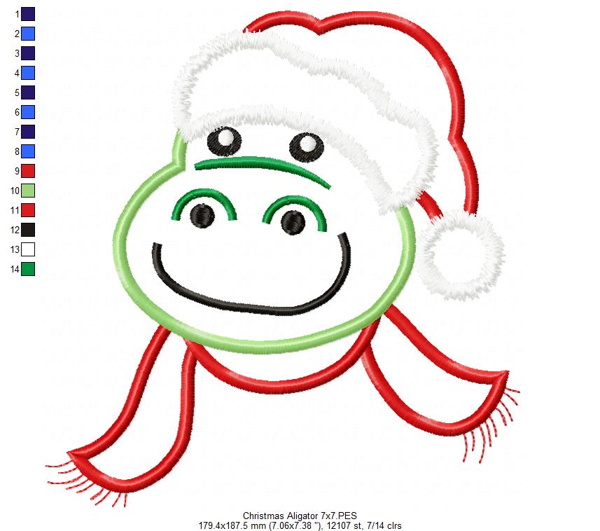 Christmas Aligator Face Santa - Applique