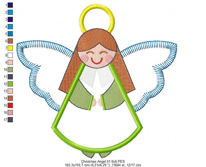 Christmas Angel Girl - Applique - Machine Embroidery Design